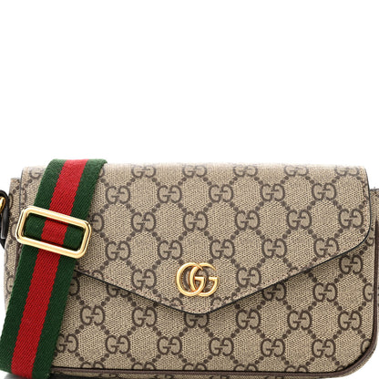 Gucci GG Supreme Monogram Textured Dollar Calfskin Web Mini Ophidia Envelope Shoulder Bag Beige Ebony 8 of 11