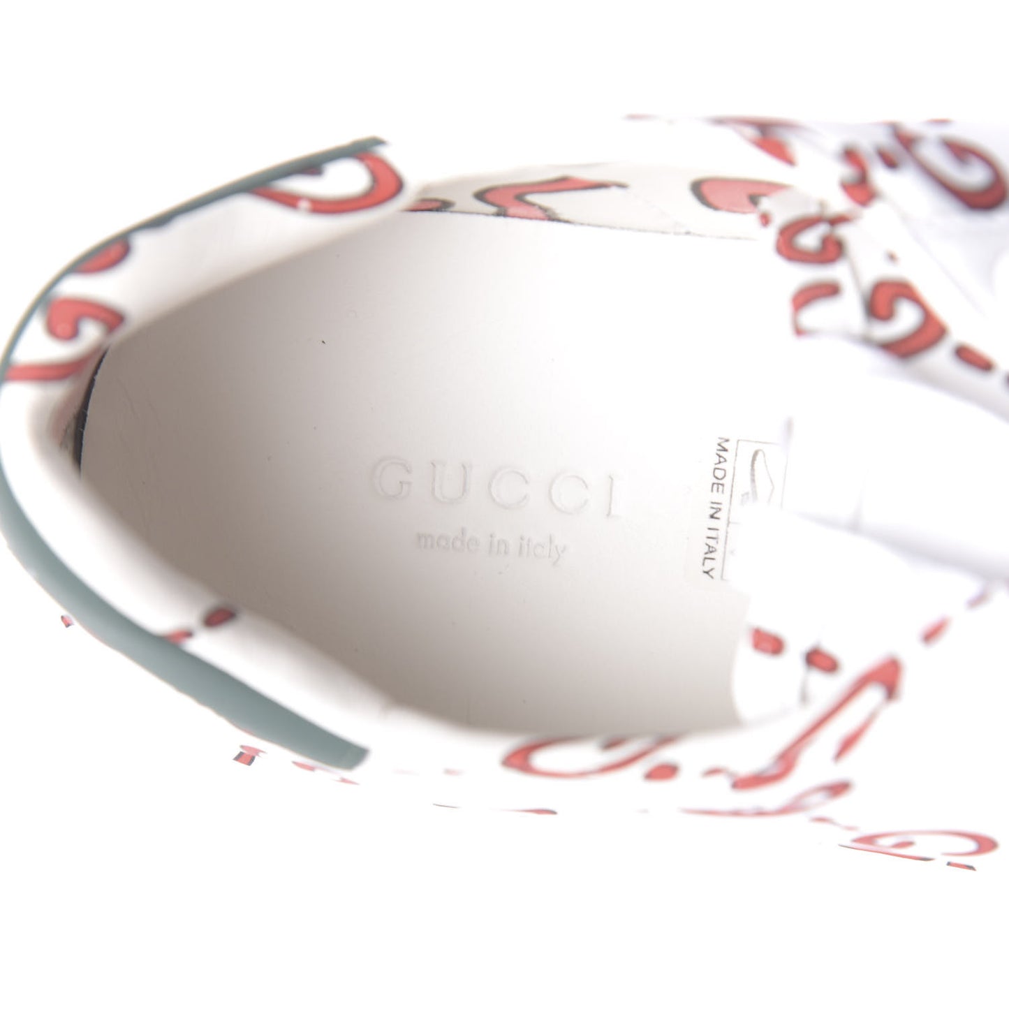 Calfskin GucciGhost Print Womens Ace Sneakers 38 White Hibiscus Red