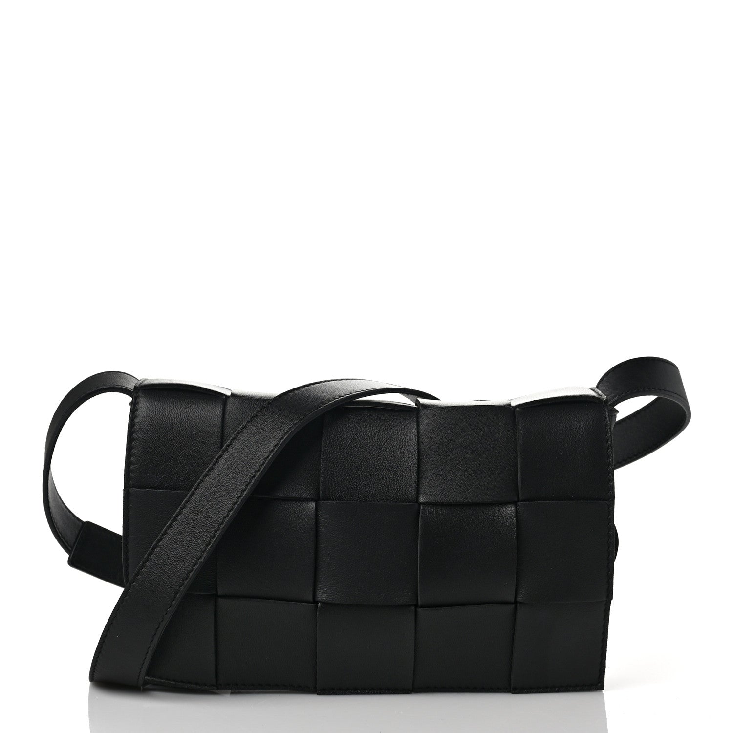 Bottega Veneta Lambskin Maxi Intrecciato Cassette Crossbody Bag Black 1 of 8