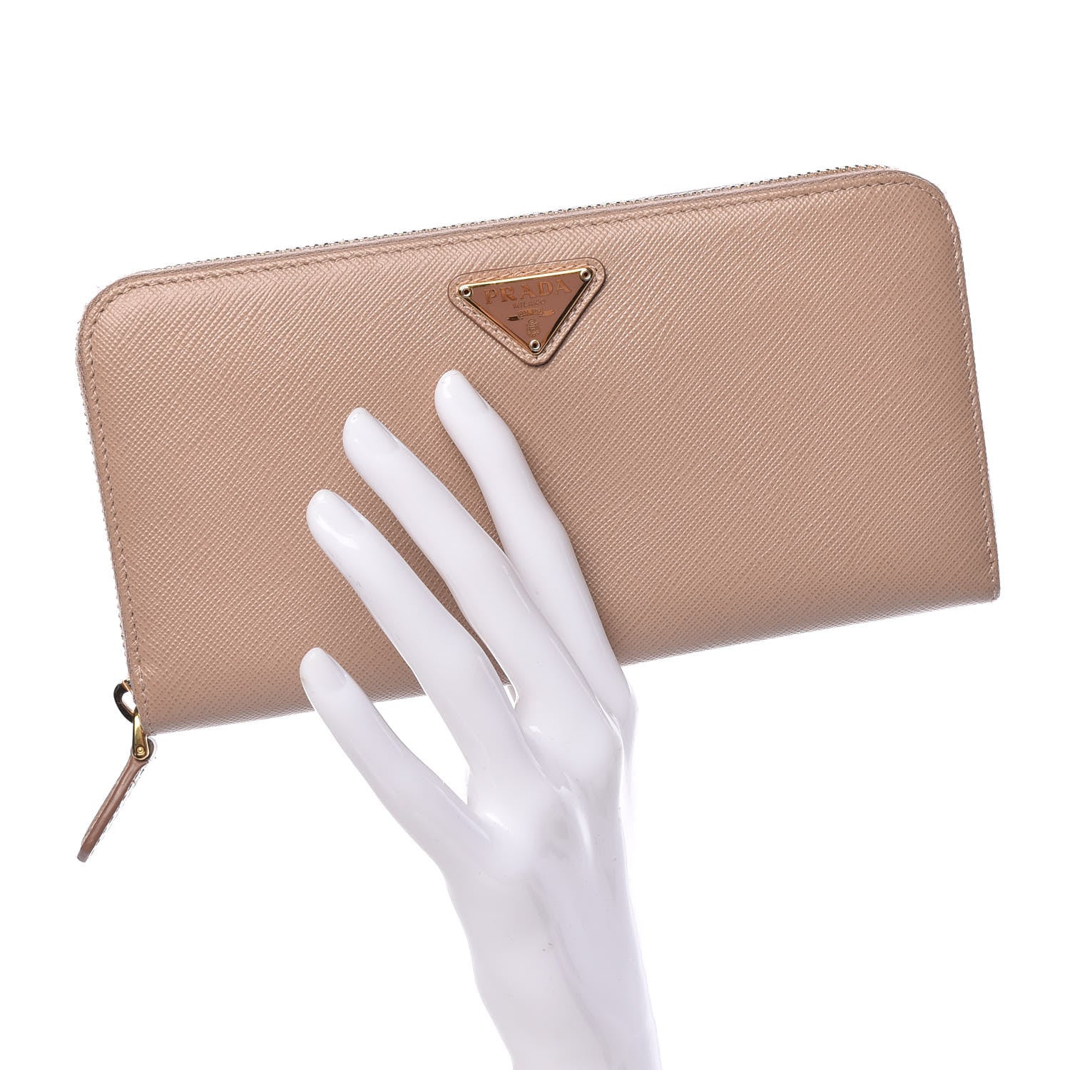 Prada Saffiano Triangle Zip Around Wallet Cammeo 2 of 10