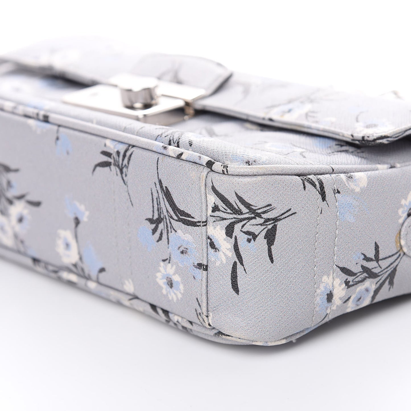 Soft Saffiano Floral Print Sound Shoulder Bag Acciaio