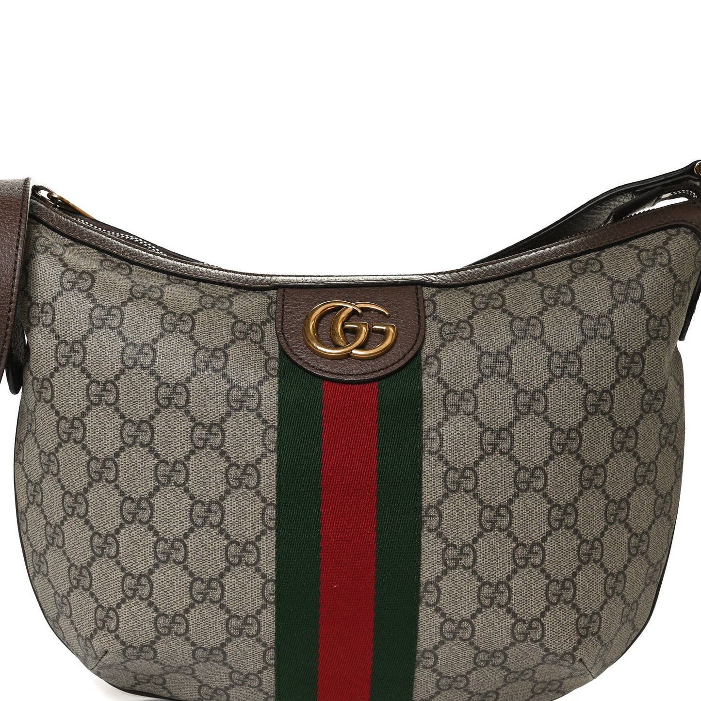 GG Supreme Monogram Web Small Ophidia Half Moon Hobo Brown