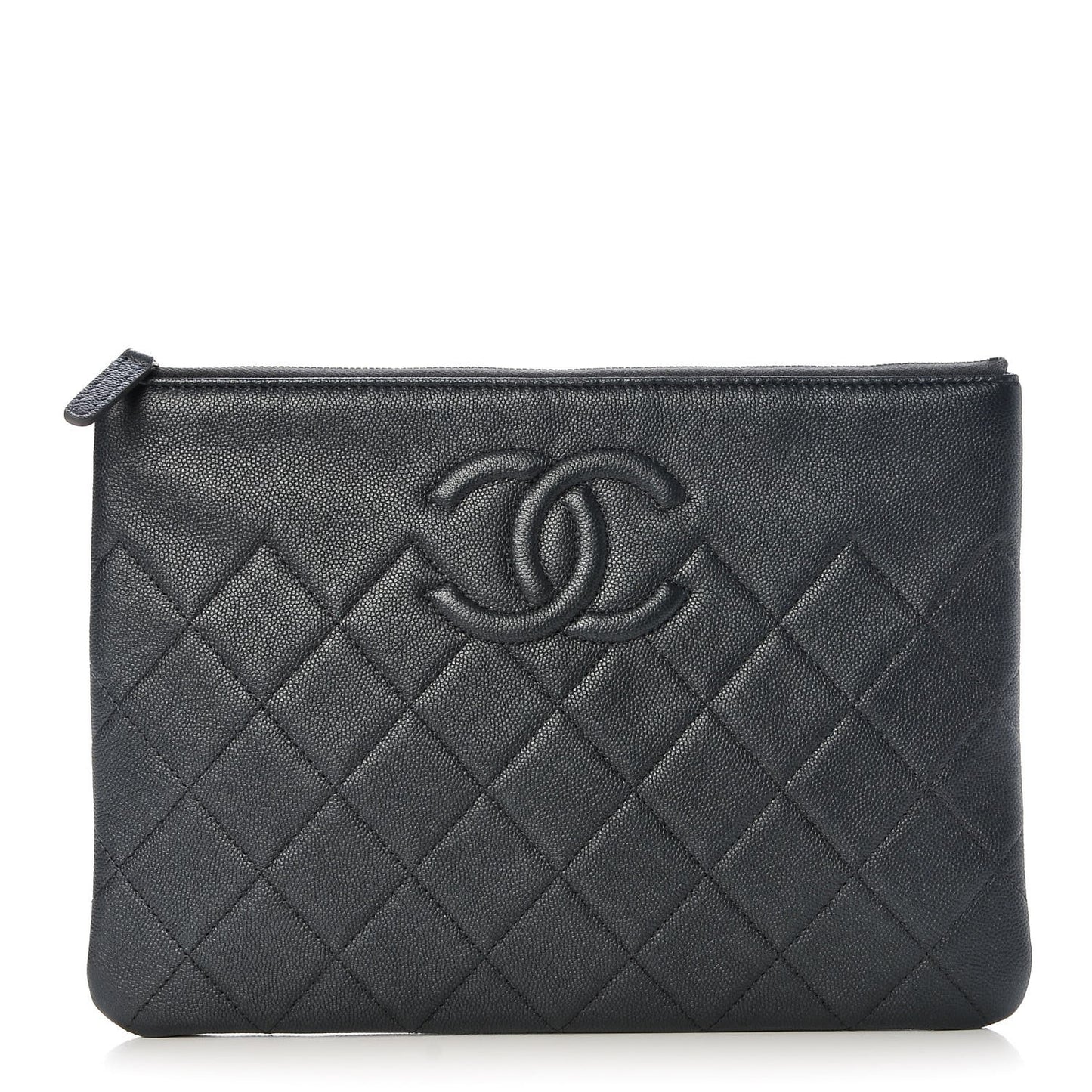 Metallic Caviar Quilted Medium Maxi CC Cosmetic Case Black