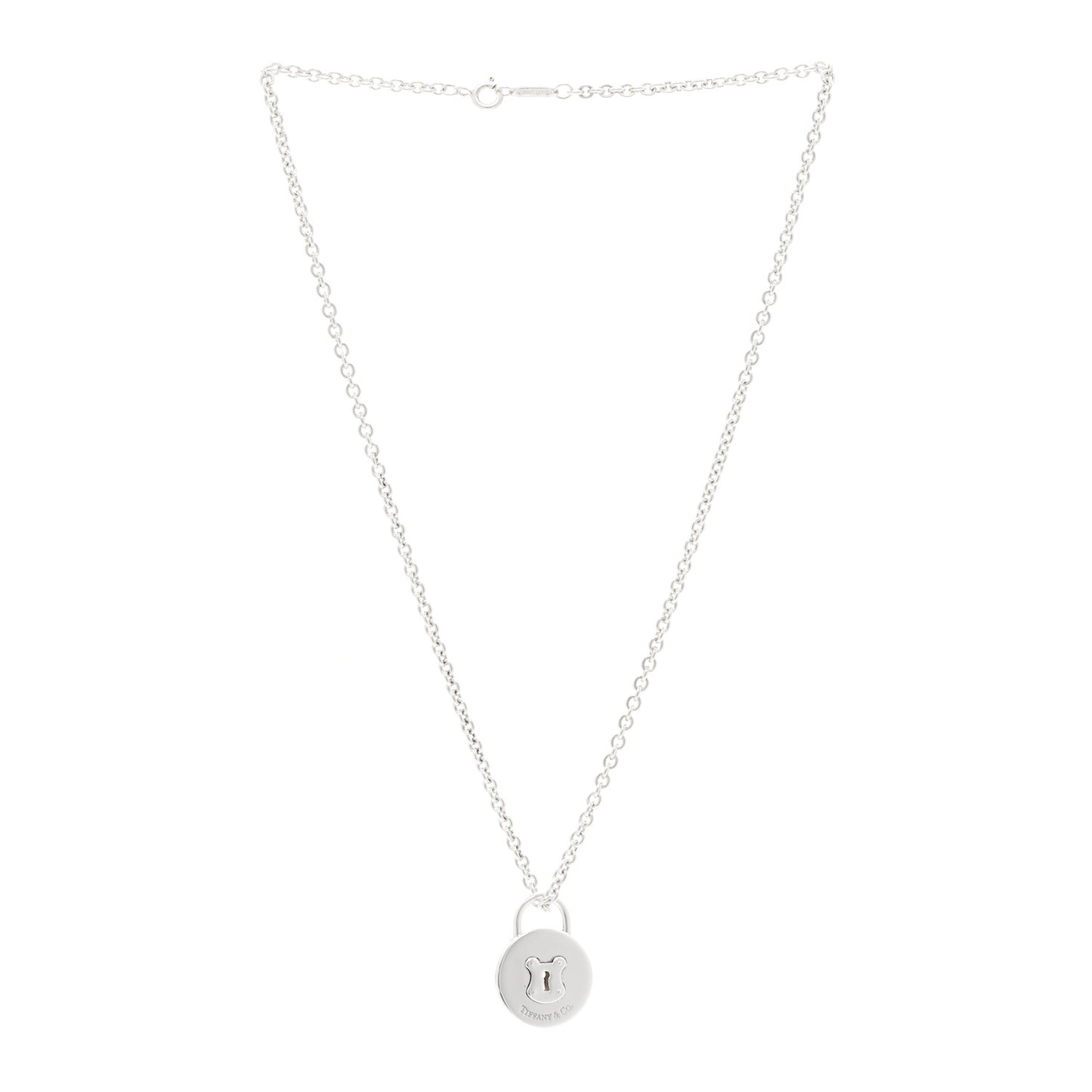 Sterling Silver Round Padlock Charm Pendant Necklace