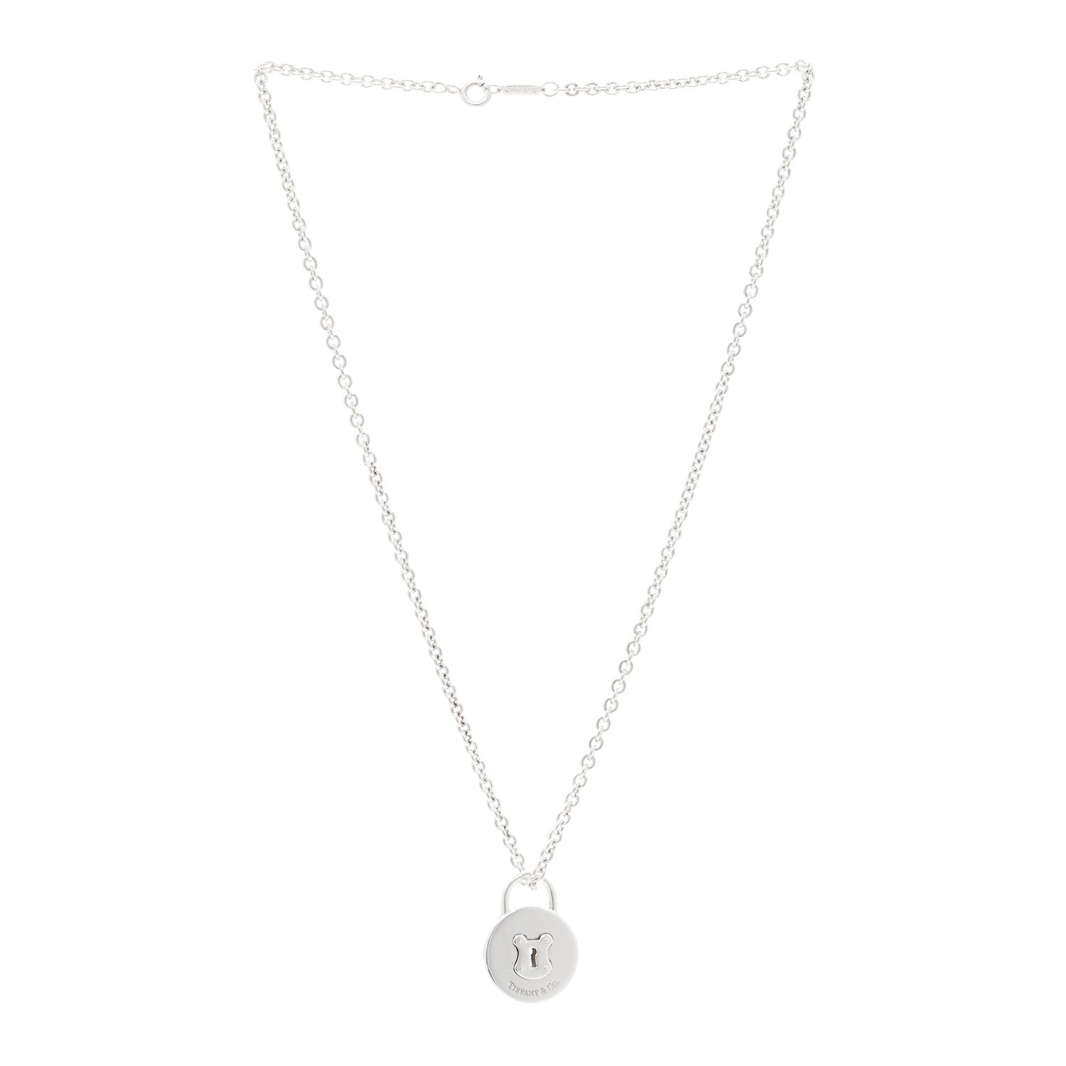 Tiffany Sterling Silver Round Padlock Charm Pendant Necklace 3 of 6