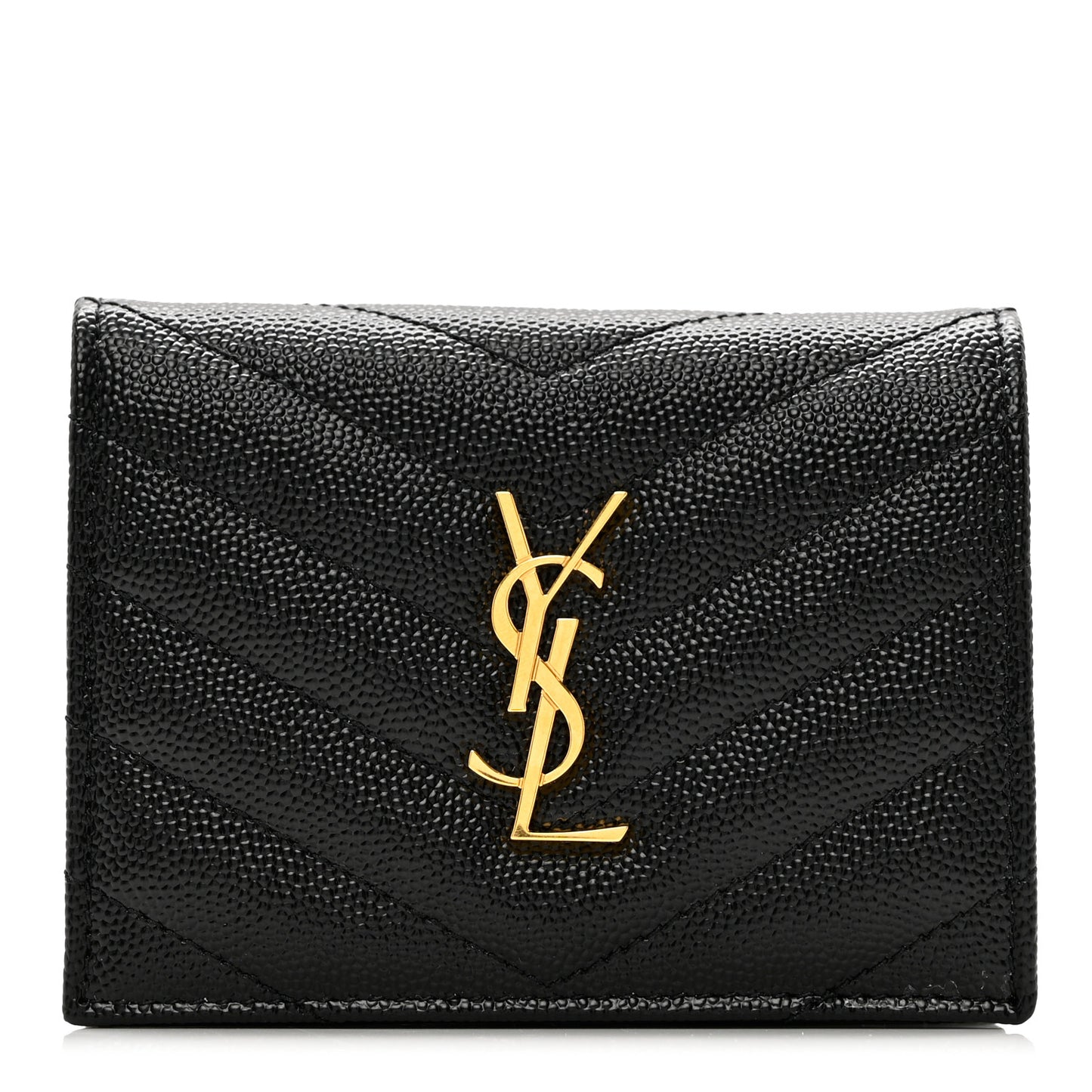 Grain De Poudre Matelasse Chevron Monogram Compact Tri Fold Wallet Black