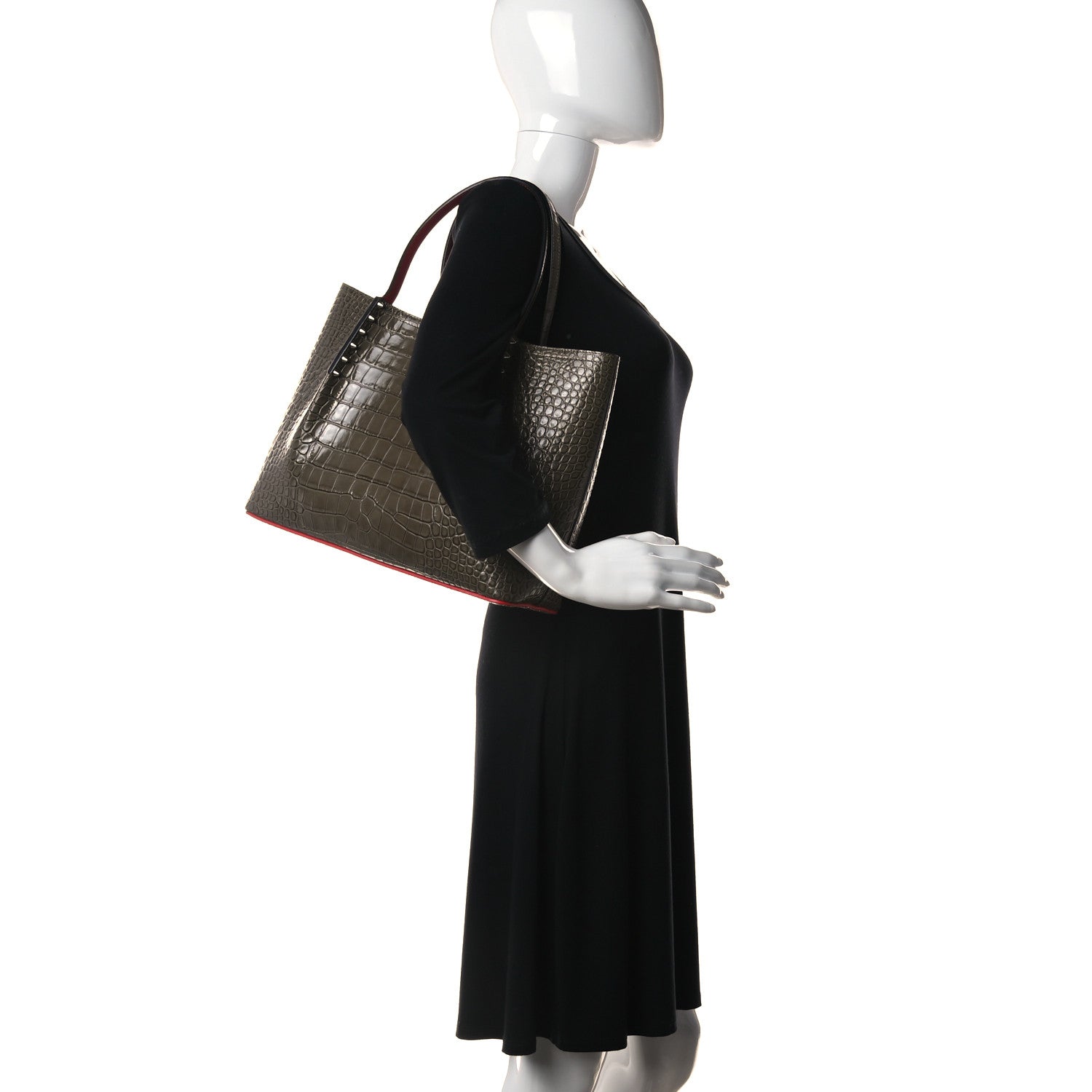 Christian Louboutin Crocodile Embossed Calfskin Spiked Small Cabarock Shopper Tote Silex 2 of 12