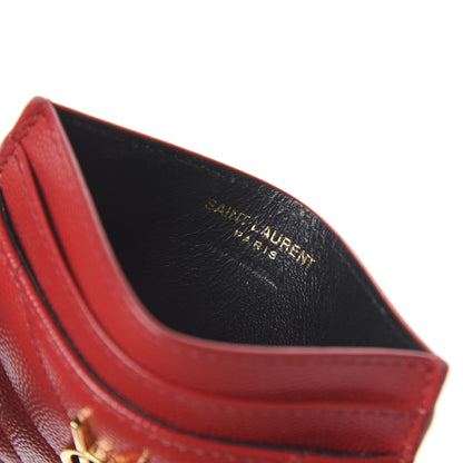 Saint Laurent Grain De Poudre Matelasse Chevron Monogram Credit Card Case New Red 5 of 5