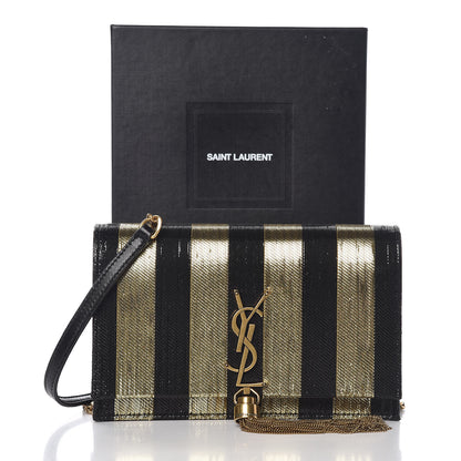 Saint Laurent Sequin Striped Classic Monogram Kate Tassel Chain Wallet Black Gold 18 of 18