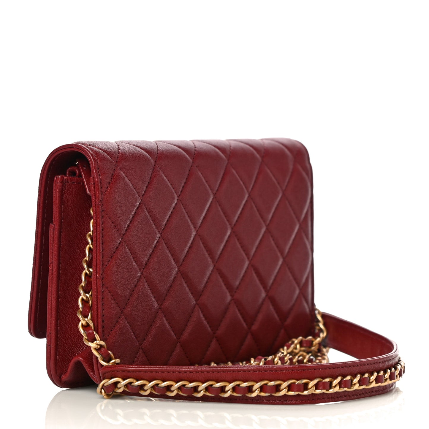 Lambskin Quilted Infinity Wallet On Chain WOC Burgundy