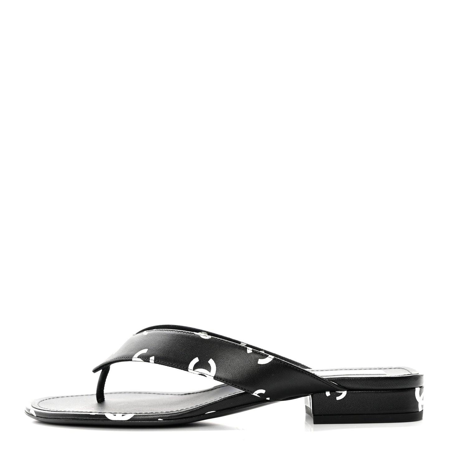 Lambskin Printed CC Thong Sandals 38 Black White