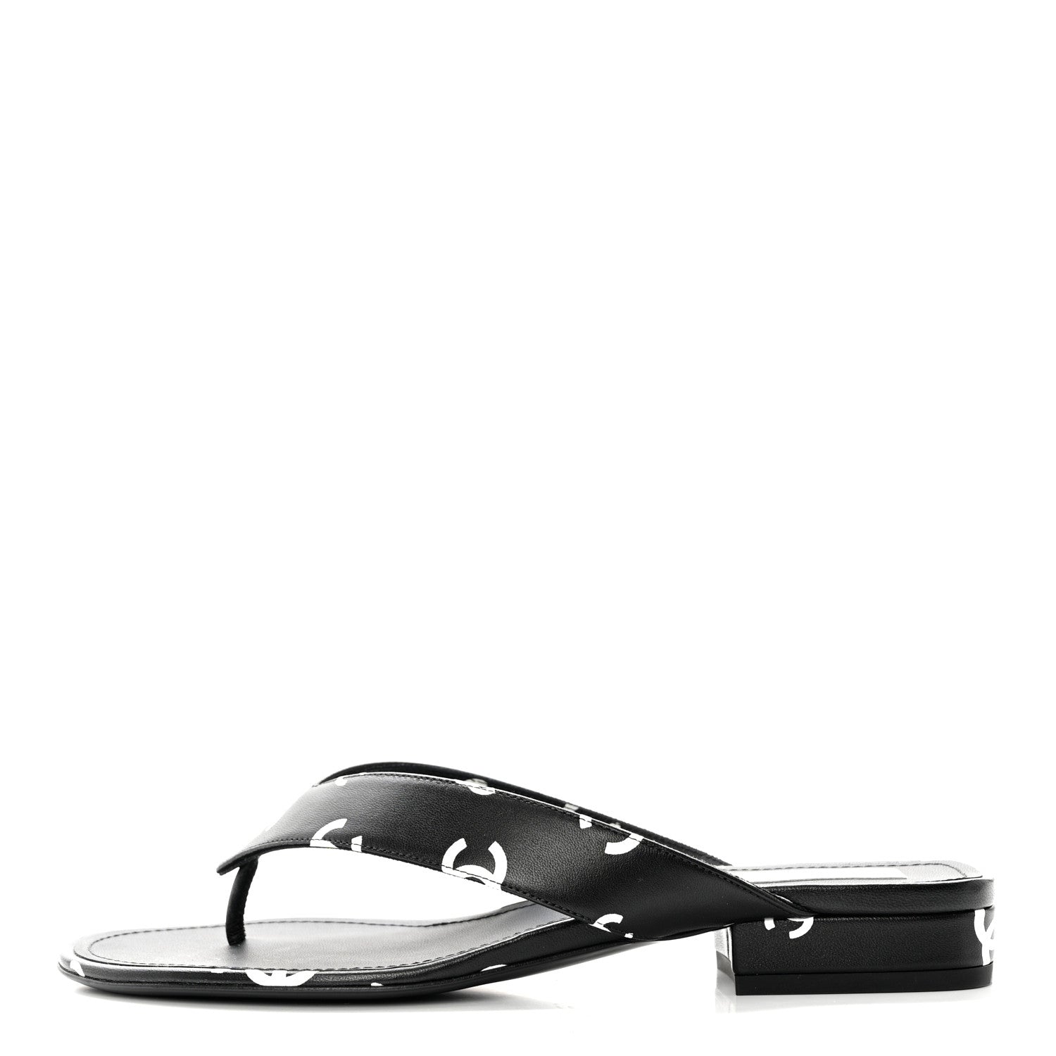 Chanel Lambskin Printed CC Thong Sandals 38 Black White 1 of 7