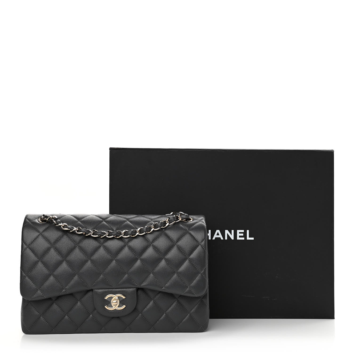 Chanel Caviar Quilted Jumbo Double Flap Dark Grey 11 of 11