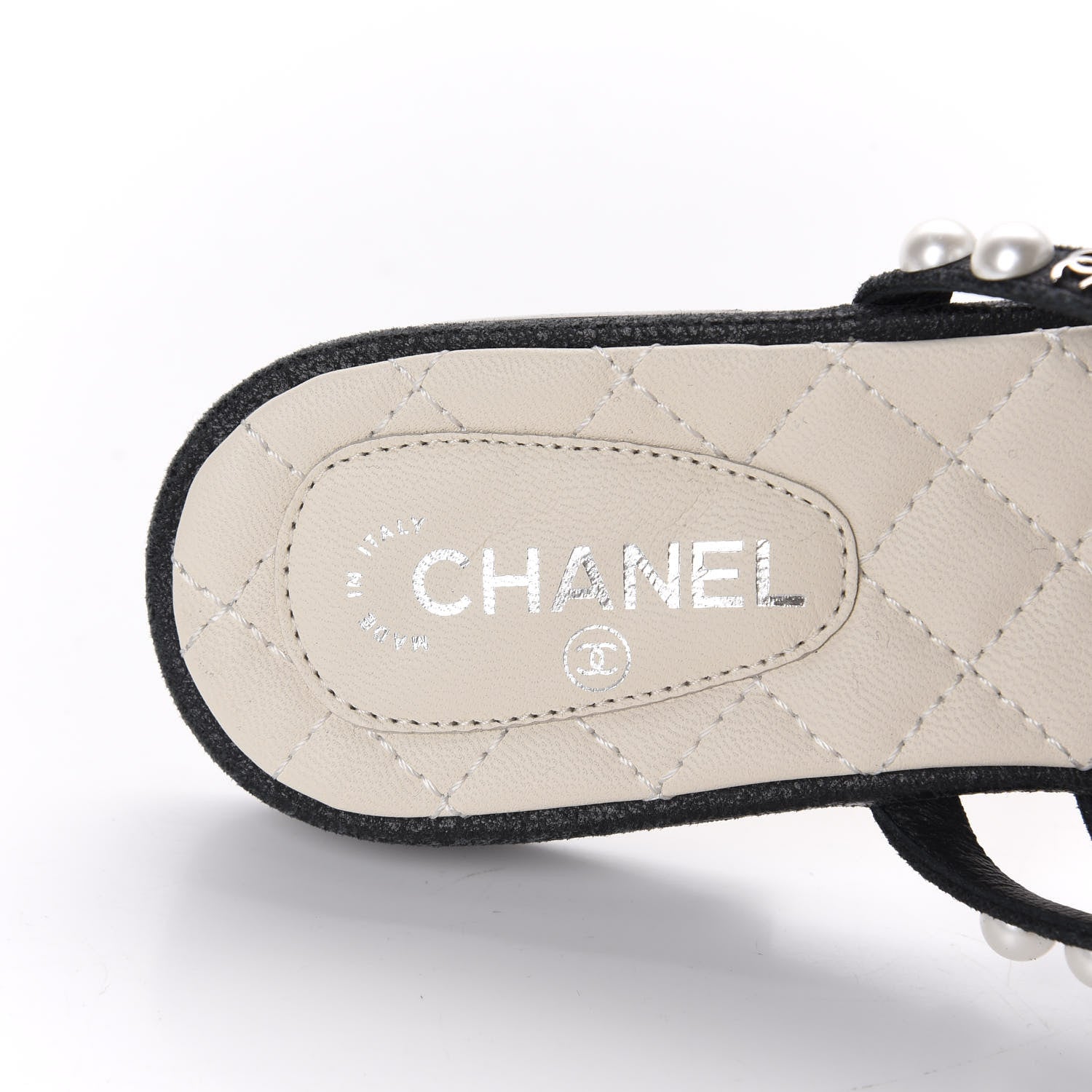 Chanel Crackled Lambskin Pearl Mule Sandals 35 Black 7 of 8