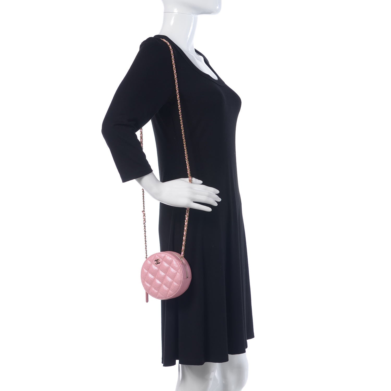 Chanel Iridescent Caviar Quilted Round Clutch With Chain Pink 2 of 8