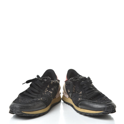 Valentino Garavani Macrame Lace Suede Womens Rockrunner Sneakers 38 Black 6 of 14