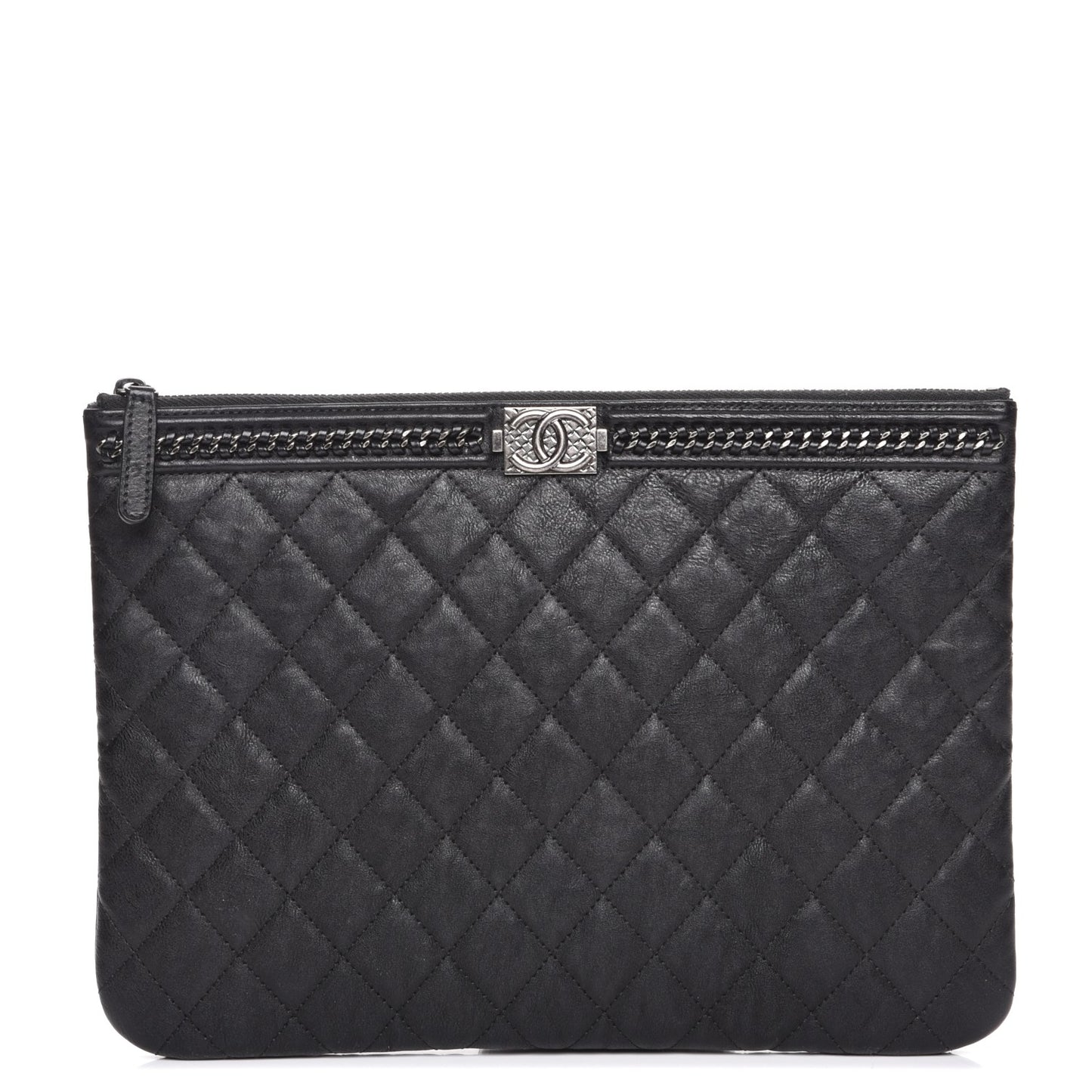 Calfskin Quilted Medium Boy Chain Around Cosmetic Case Black