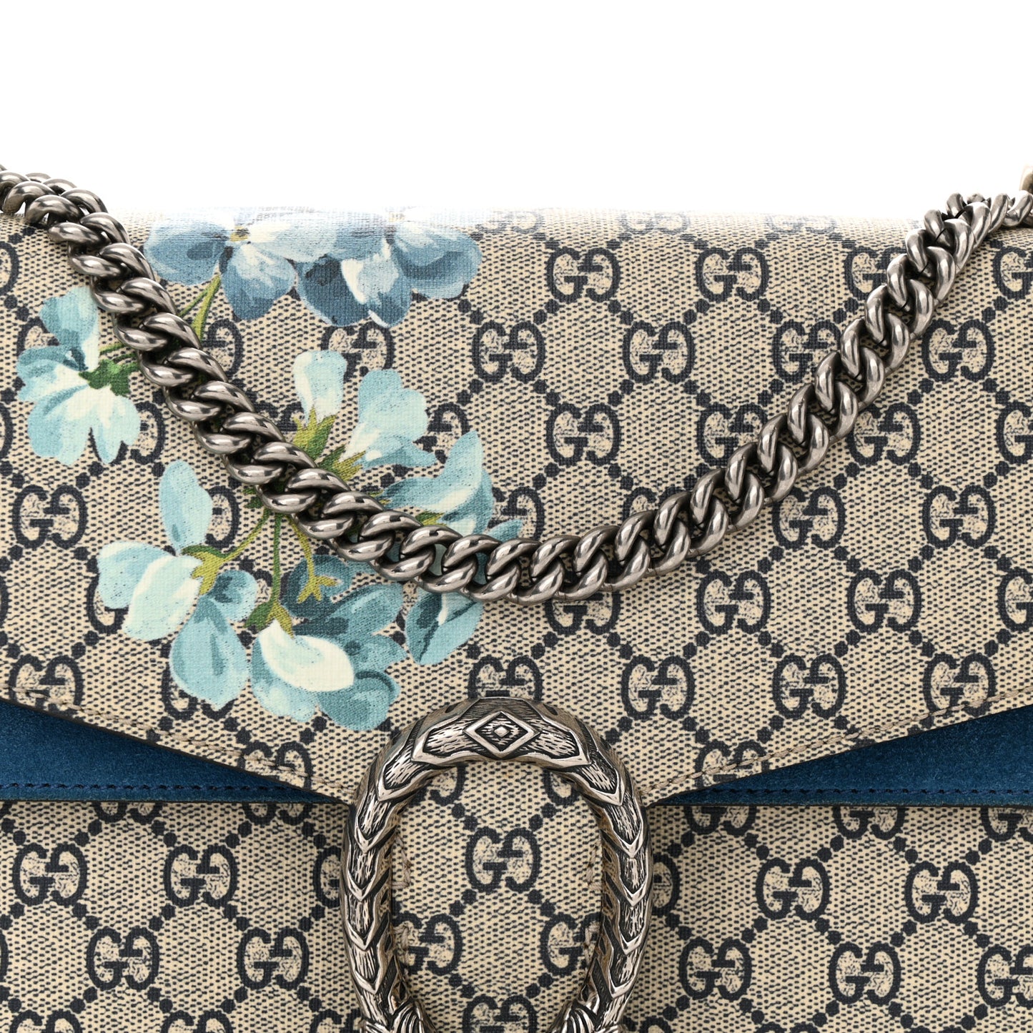 GG Supreme Monogram Blooms Medium Dionysus Shoulder Bag Beige Navy Vintage Blue