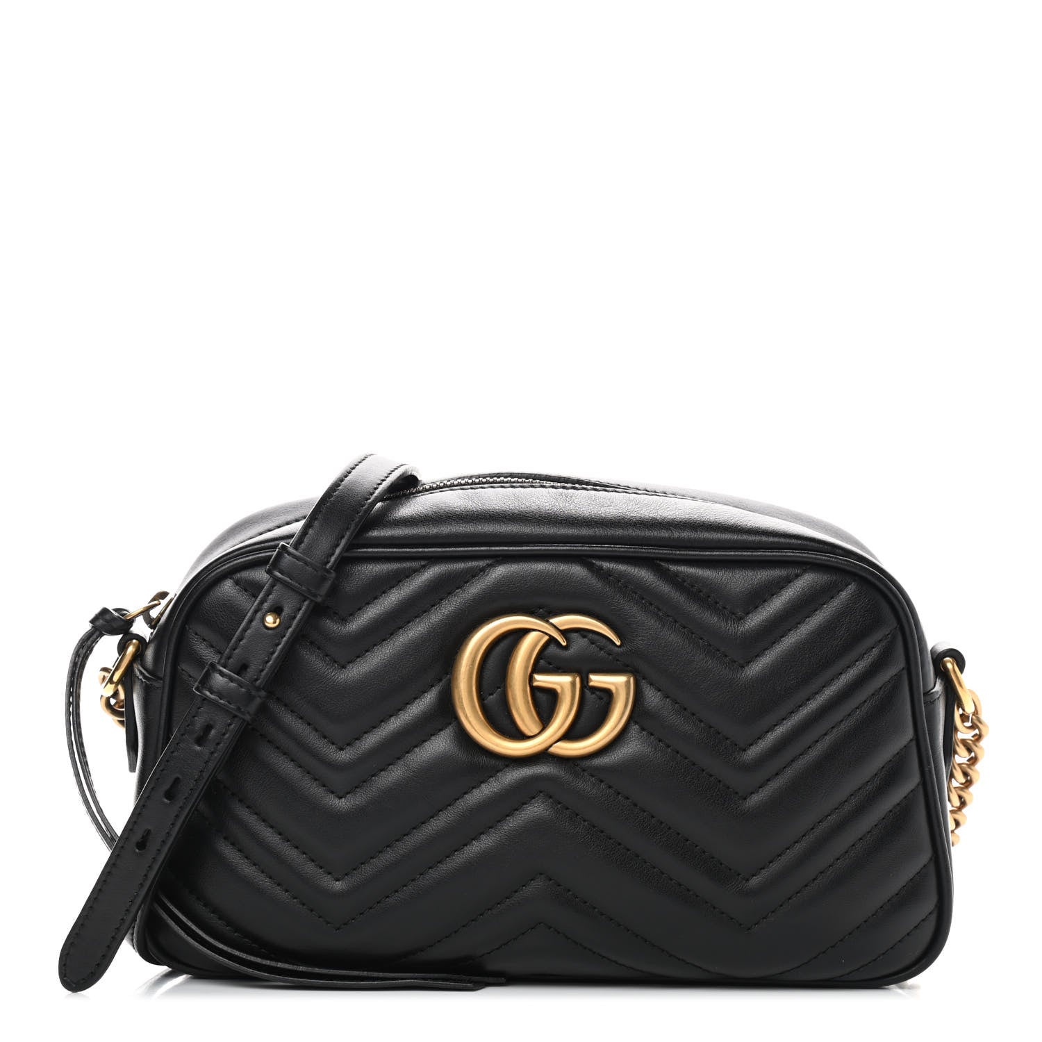 Gucci Calfskin Matelasse Small GG Marmont Chain Shoulder Bag Black 1 of 9