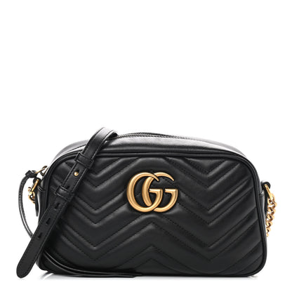 Gucci Calfskin Matelasse Small GG Marmont Chain Shoulder Bag Black 1 of 9