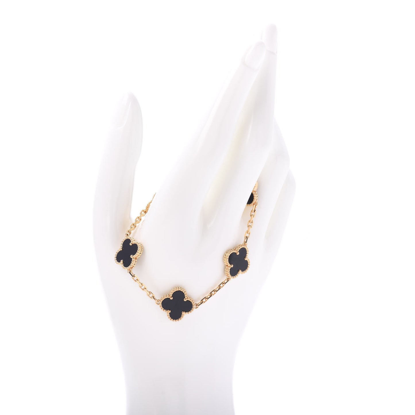 18K Yellow Gold Black Onyx 5 Motifs Vintage Alhambra Bracelet