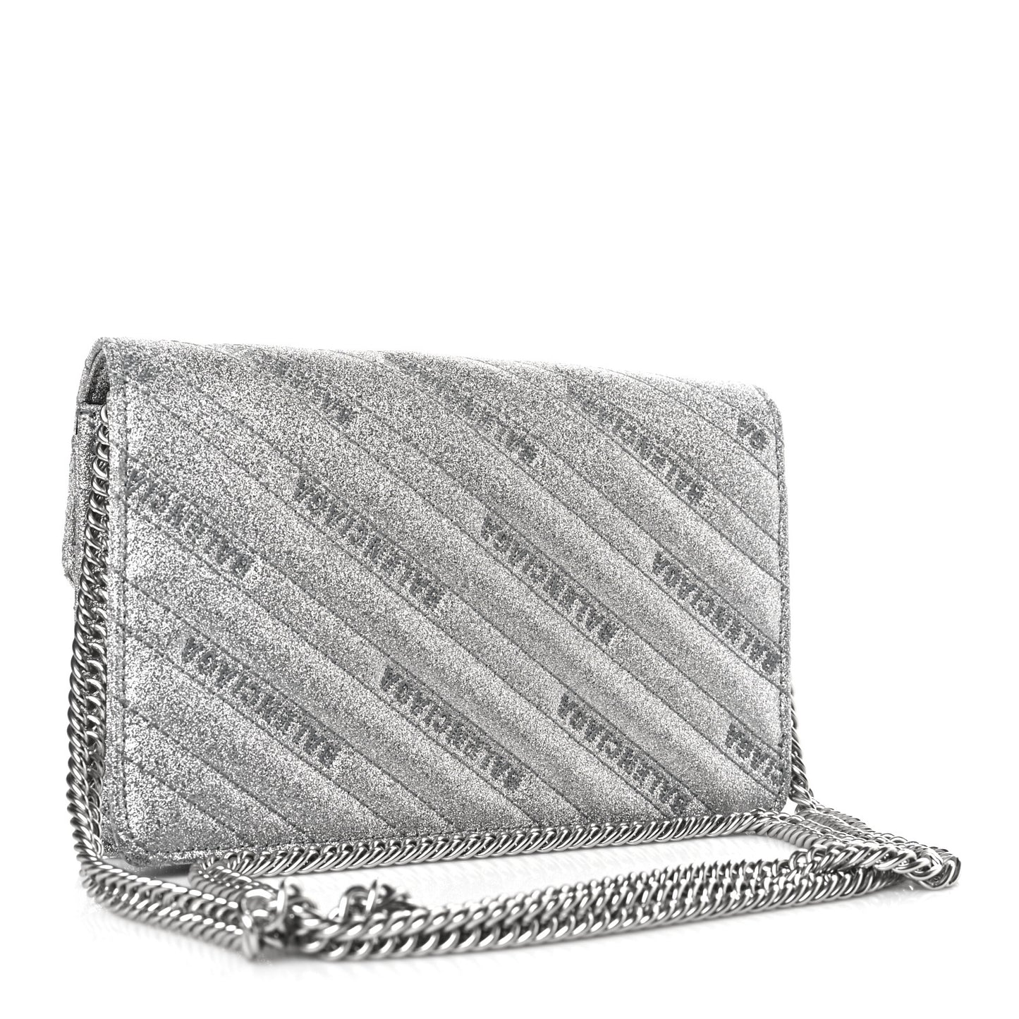 Glitter Logo Matelasse BB Wallet On Chain Silver