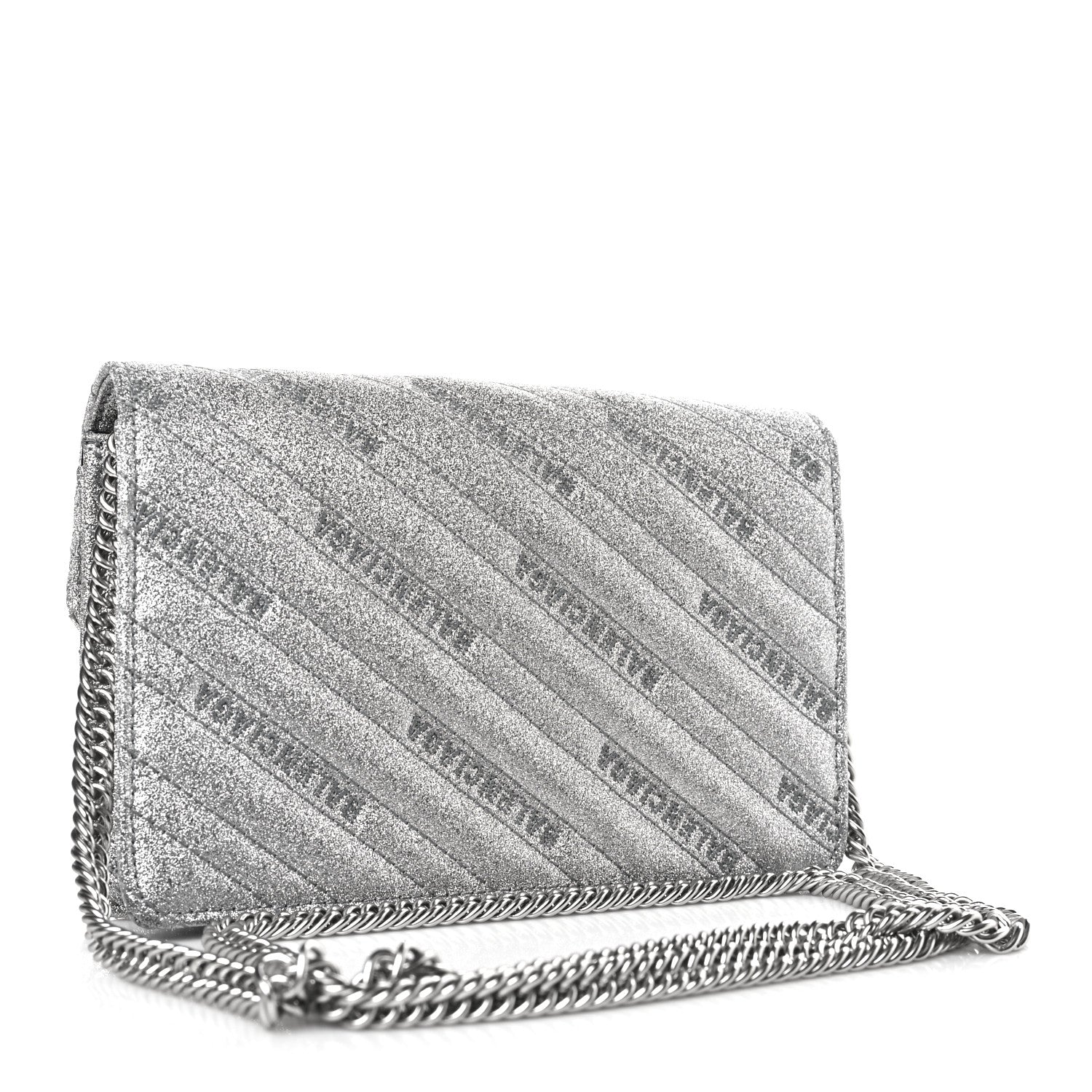 Balenciaga Glitter Logo Matelasse BB Wallet On Chain Silver 3 of 9