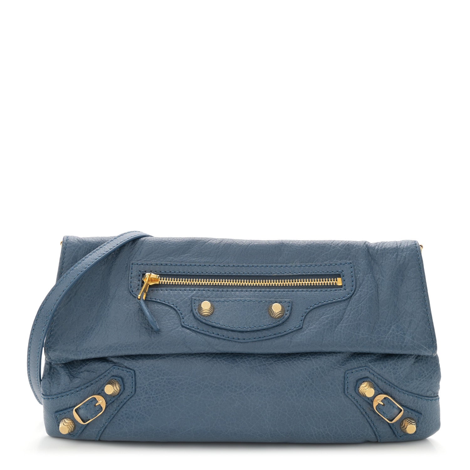 Balenciaga Agneau Giant 12 Gold Hardware Envelope Strap Clutch Bleu Persan 1 of 13