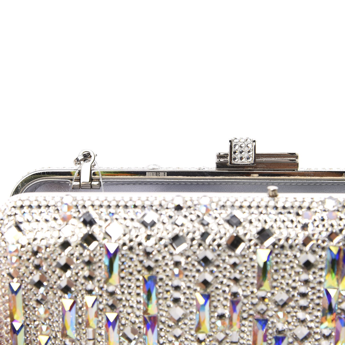 Crystal Embellished Slim Slide Minaudiere Clutch Silver