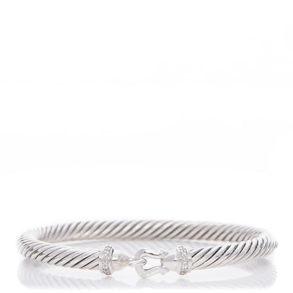 David Yurman Sterling Silver Diamond 5mm Cable Buckle Bracelet 1 of 4