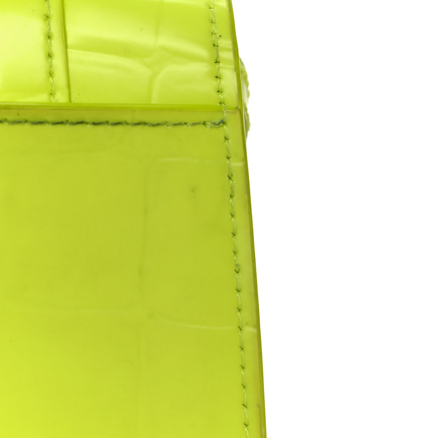 Semi Shiny Calfskin Crocodile Embossed Hourglass Top Handle Bag Mini Fluo Yellow