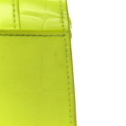 Balenciaga Semi Shiny Calfskin Crocodile Embossed Hourglass Top Handle Bag Mini Fluo Yellow 14 of 18