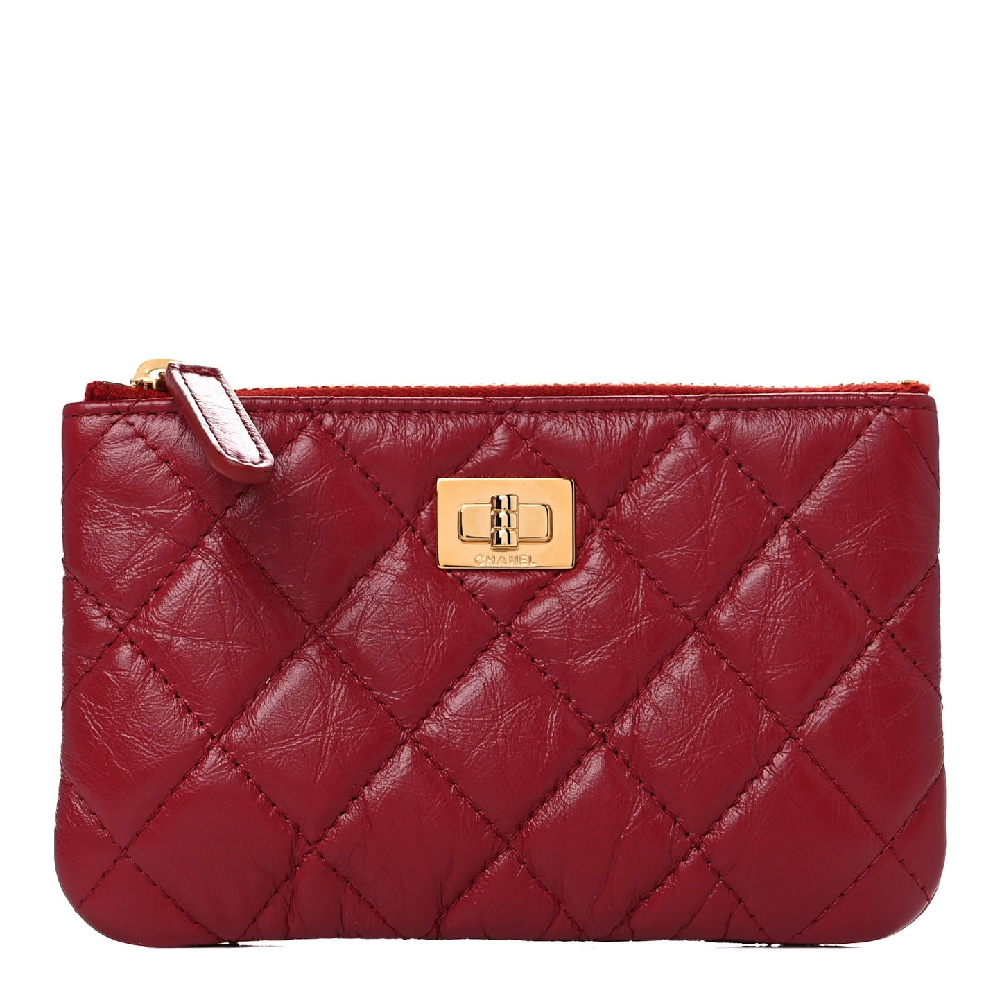 Aged Calfskin Quilted Small Reissue Cosmetic Case Red