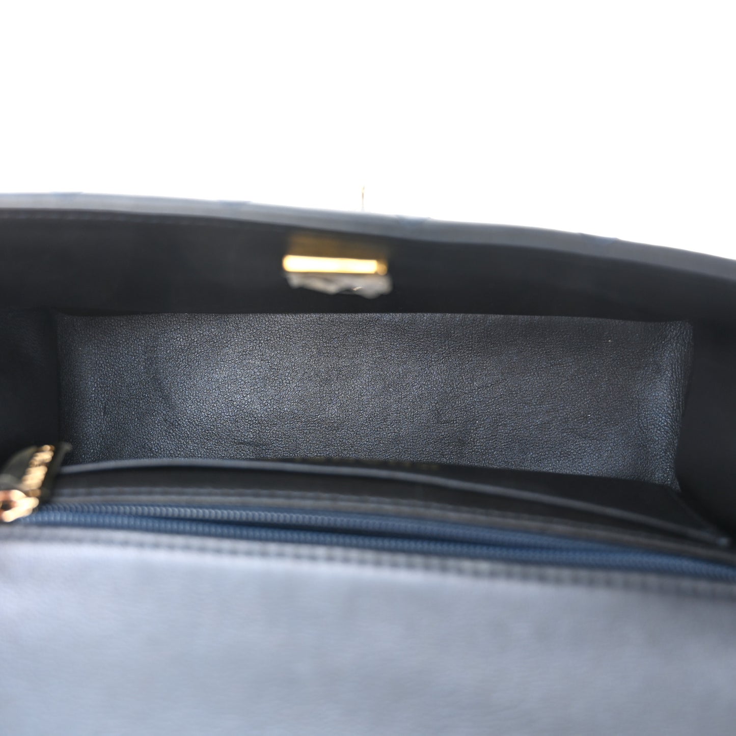 Lambskin Quilted Mini Top Handle Rectangular Flap Navy Blue