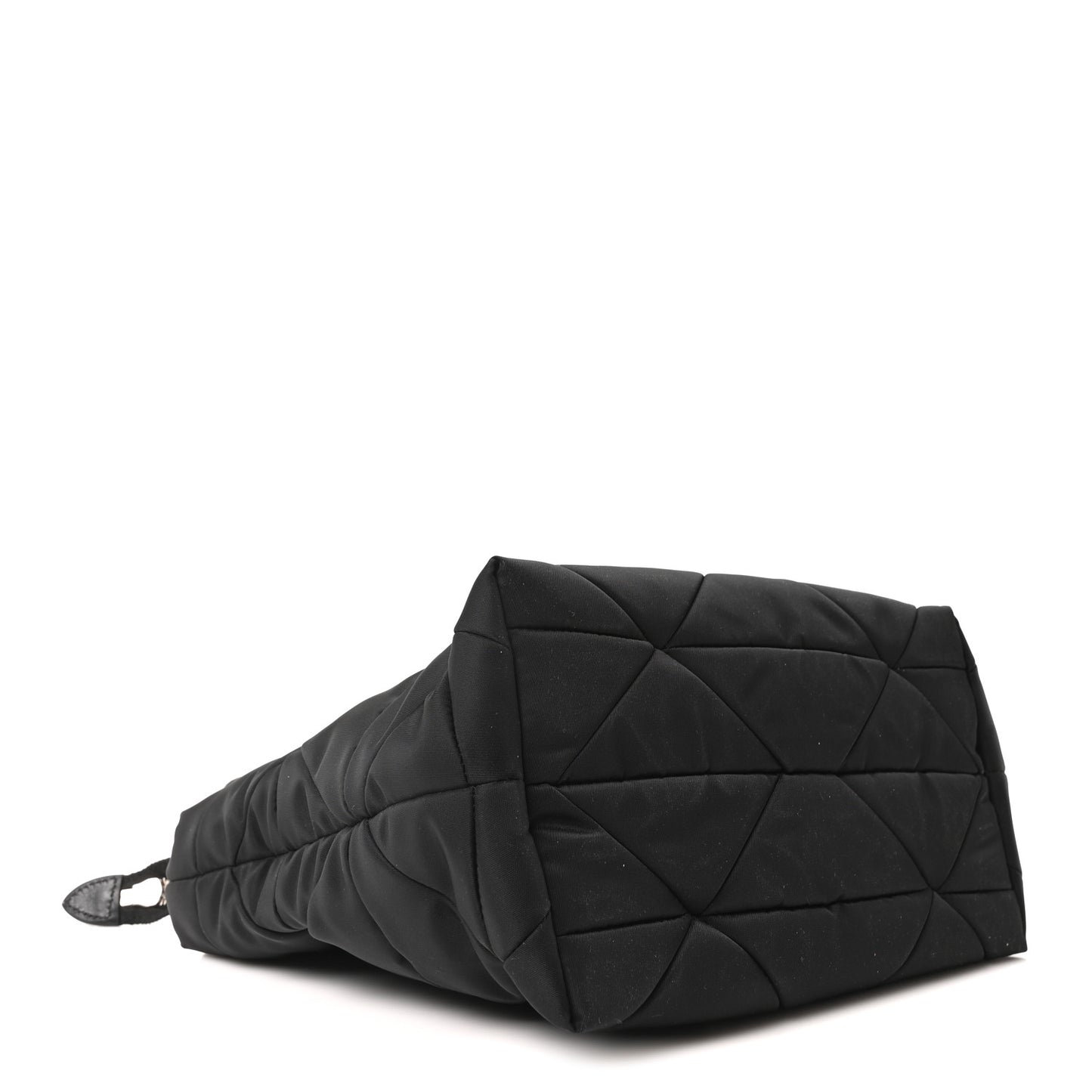 Re-Nylon Nappa Triangle Quilted Padded Double Handled Zip Pocket Tote Black