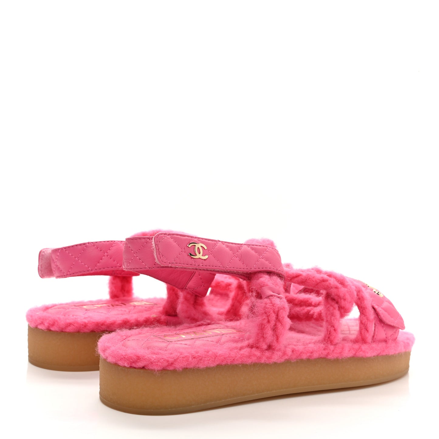 Cord Lambskin Quilted Logo Sandals 38 Pink