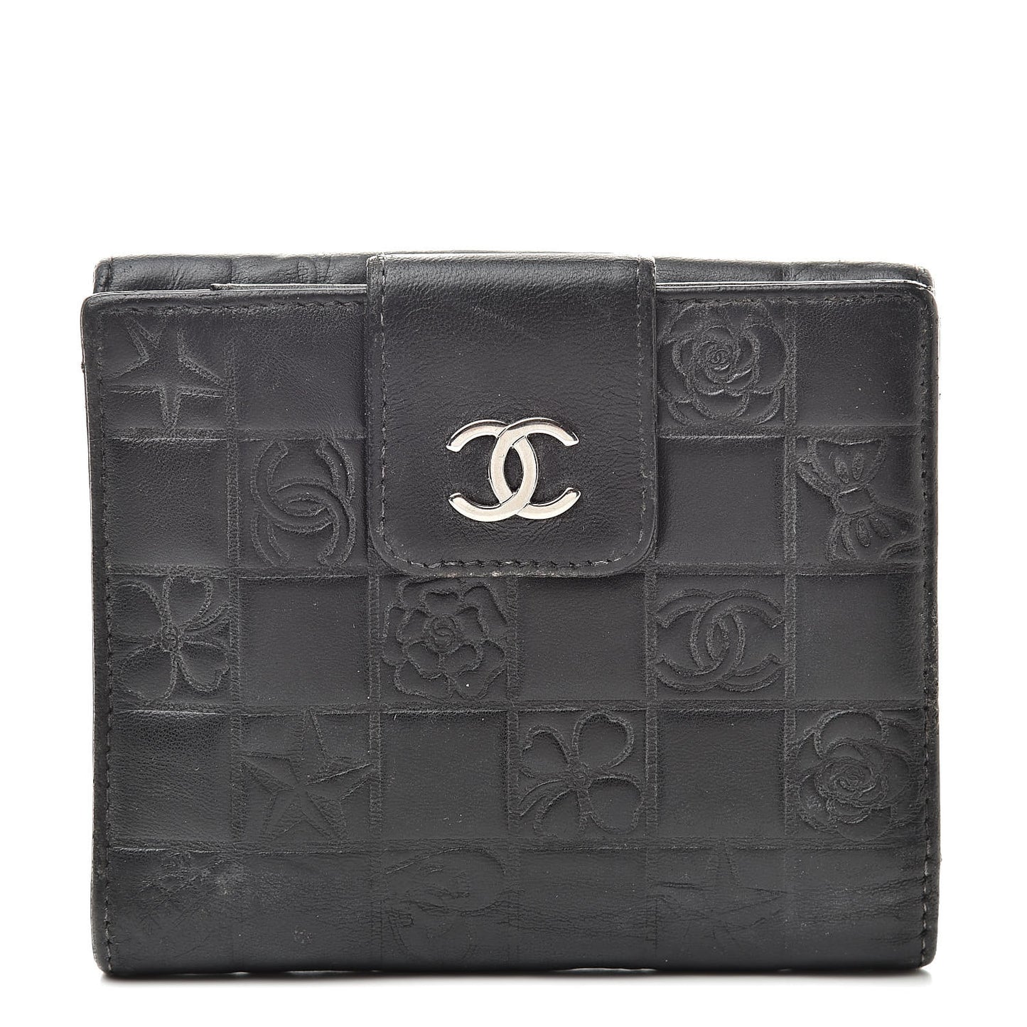 Calfskin Lucky Symbols Compact French Flap Wallet Black