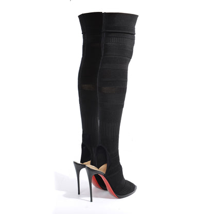 Christian Louboutin Maille Tricot Nappa Cheminetta 120 Tall Sock Boots 40 Black 4 of 6