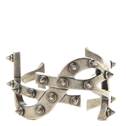 Saint Laurent Brass Monogram Spiked Cuff Bracelet Argent 1 of 5