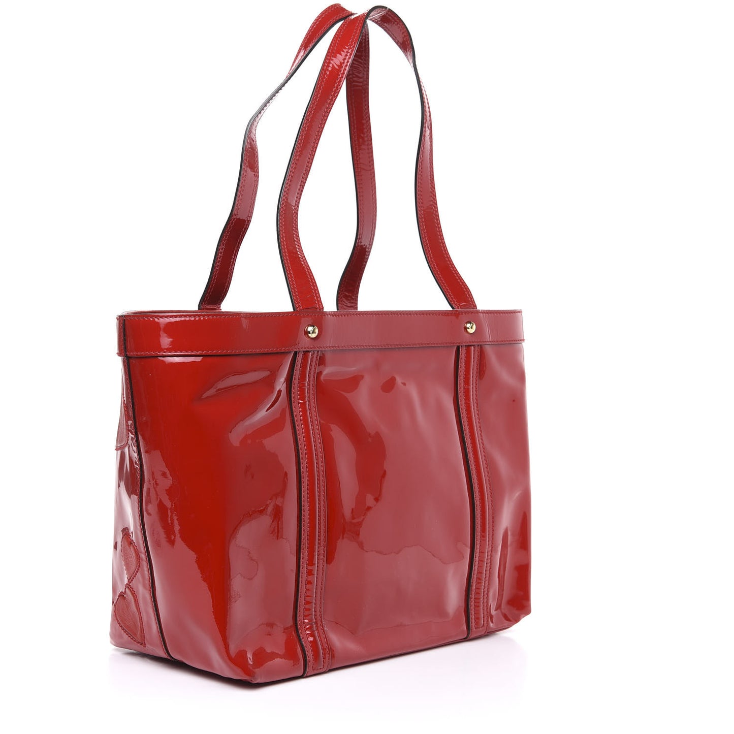 Vernice Vitello Heart Shopping Tote Red