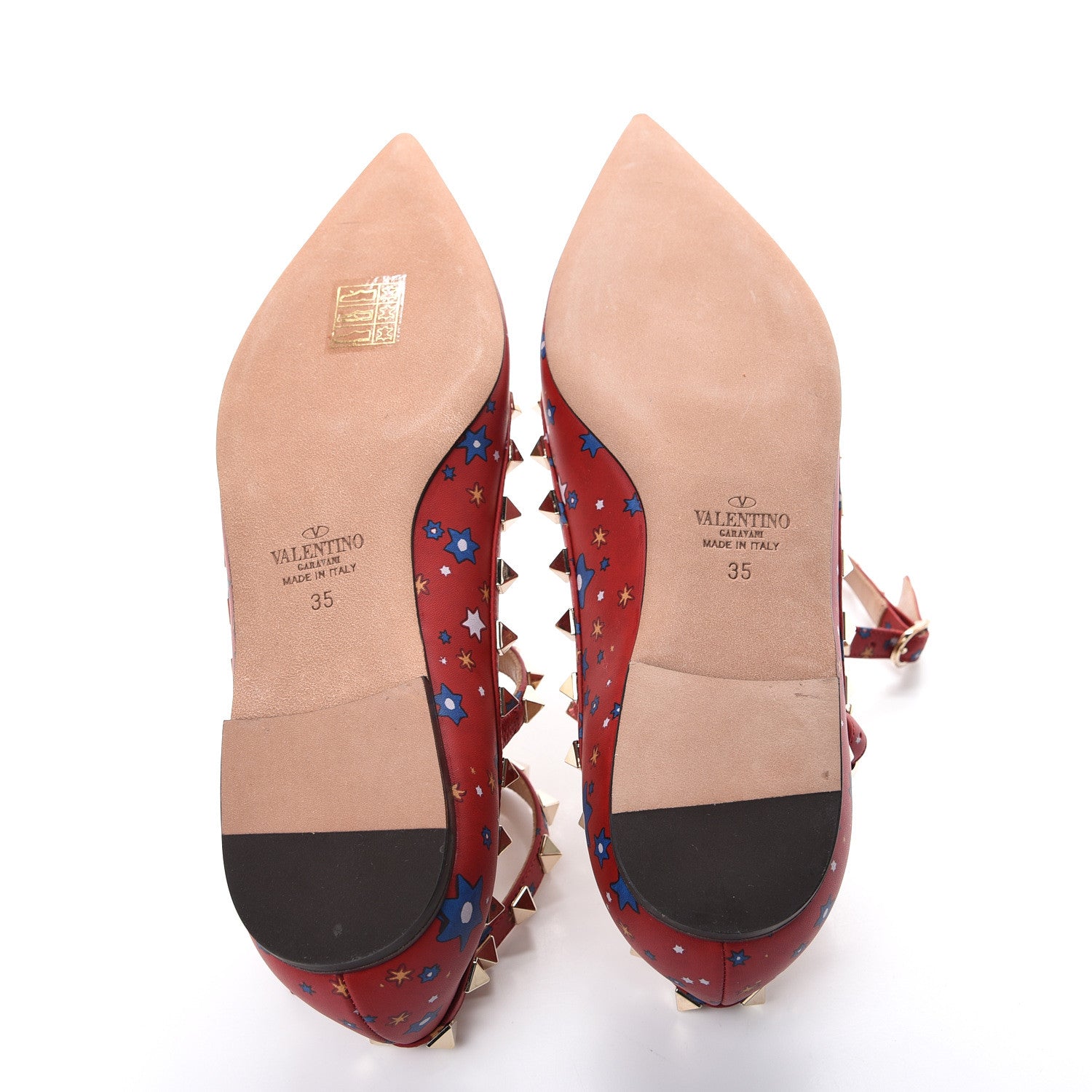 Valentino Garavani Nappa Volcano Print Rockstud Cage Ballerina Flats 35 Rosso 5 of 8