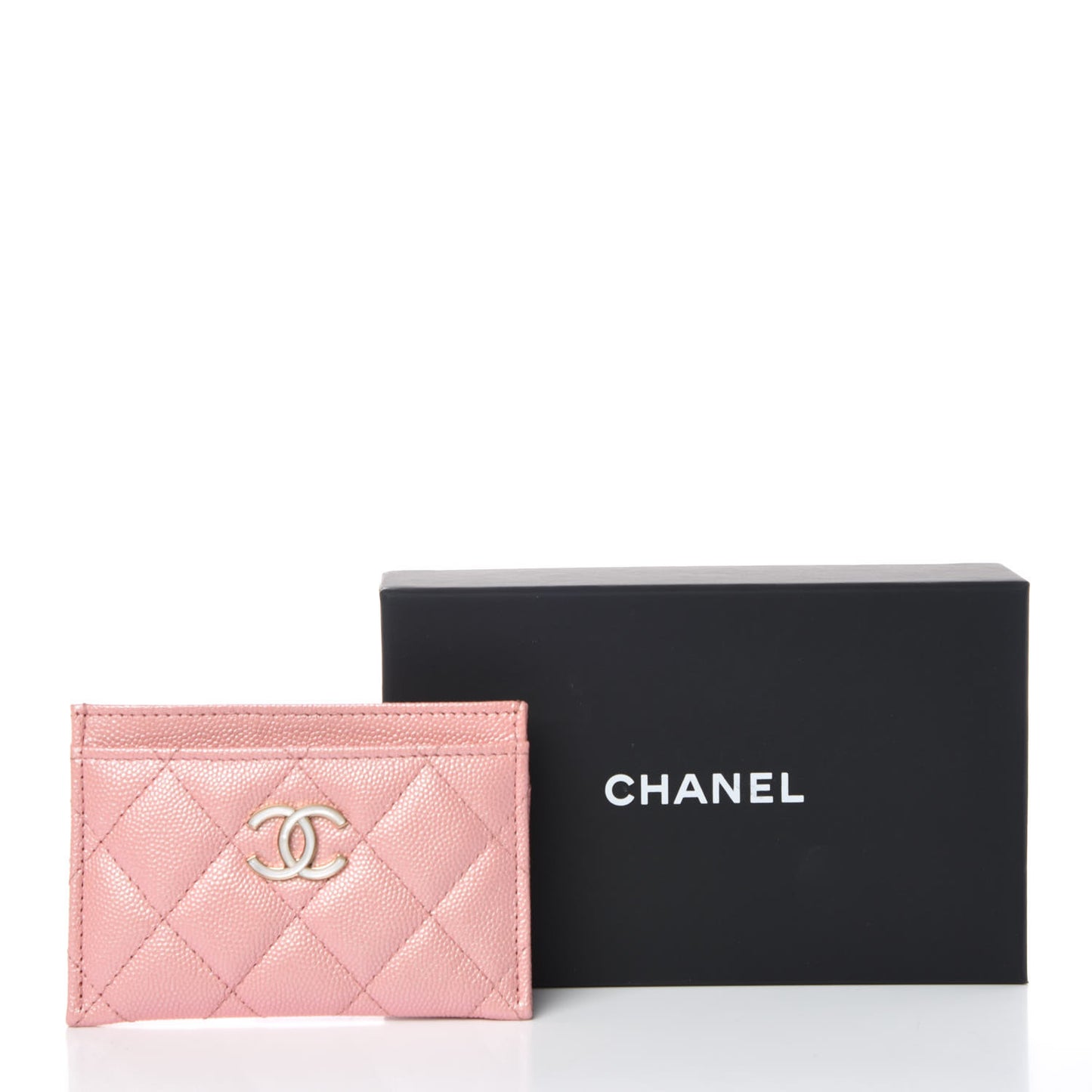 Iridescent Caviar Quilted Card Holder Rose Pink
