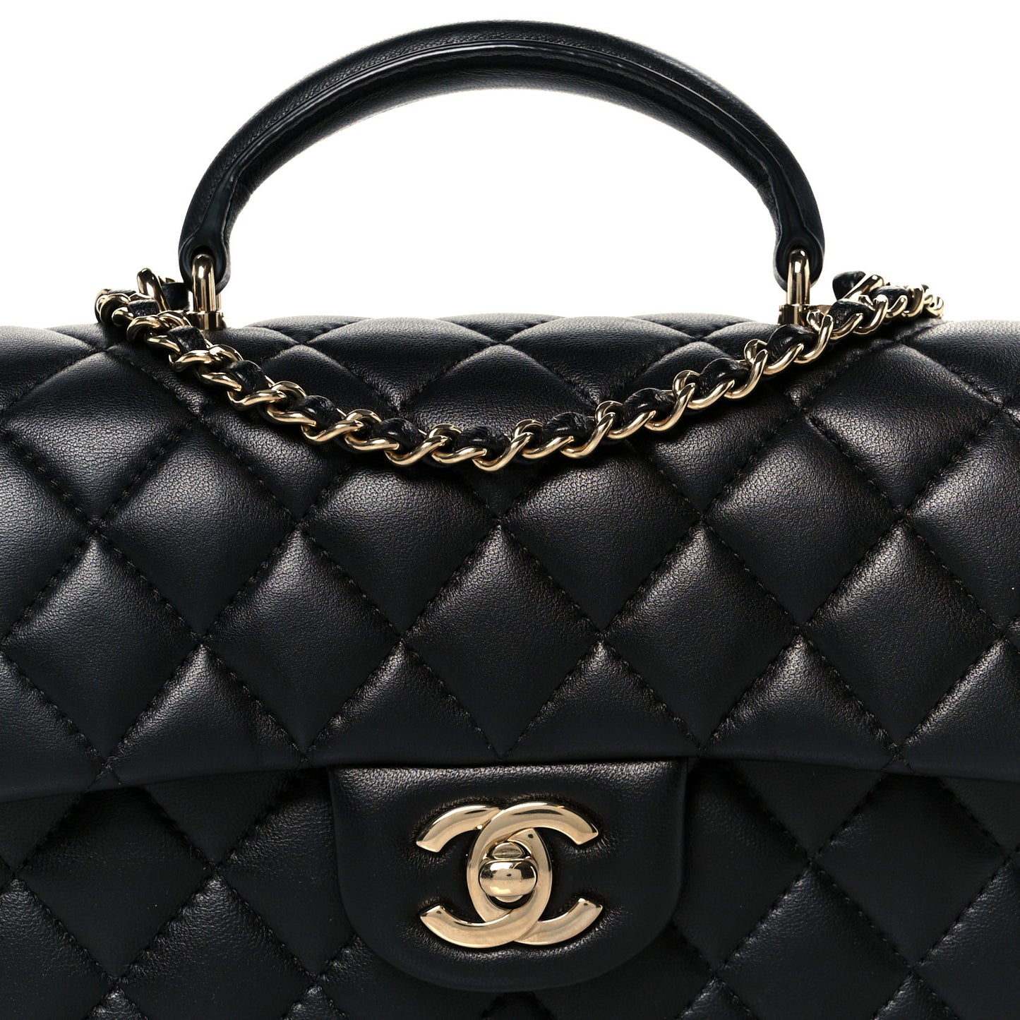 Lambskin Quilted Mini Top Handle Rectangular Flap Black