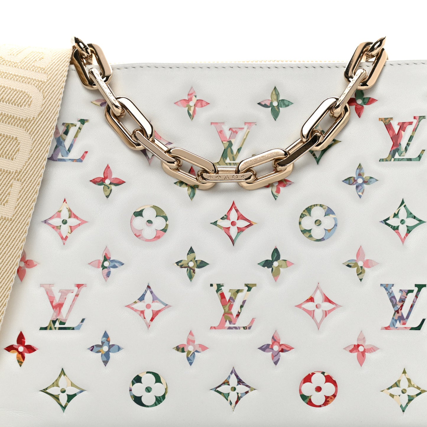Lambskin Embossed Monogram LV Garden Coussin PM Cream