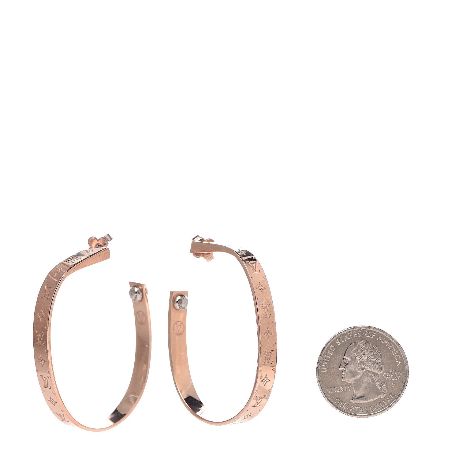 Louis Vuitton Nanogram Hoop Earrings Pink Gold 2 of 5