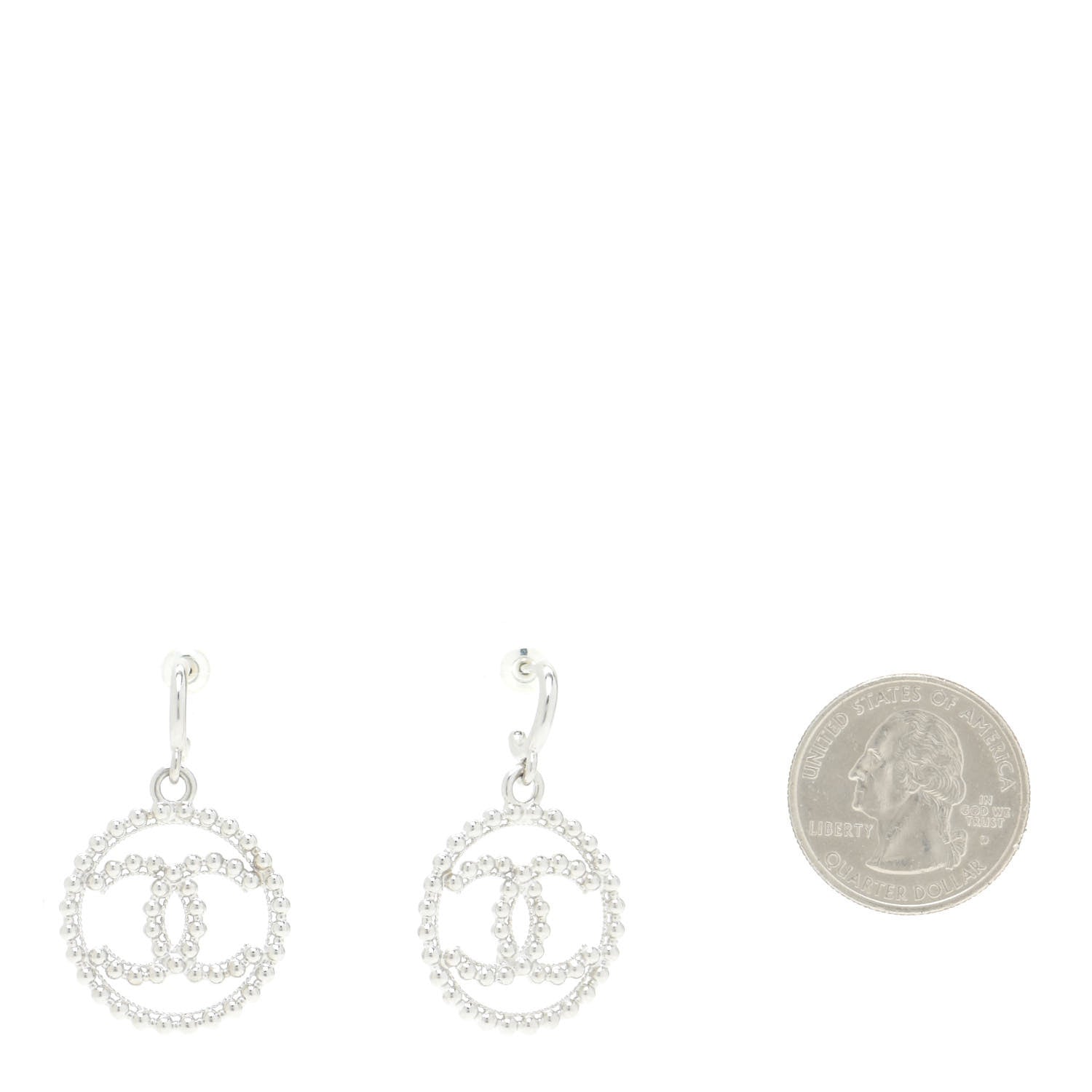 Chanel Metal Bead CC Drop Earrings Silver 2 of 7