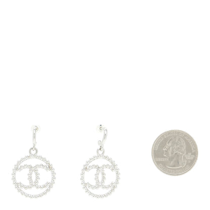 Chanel Metal Bead CC Drop Earrings Silver 2 of 7
