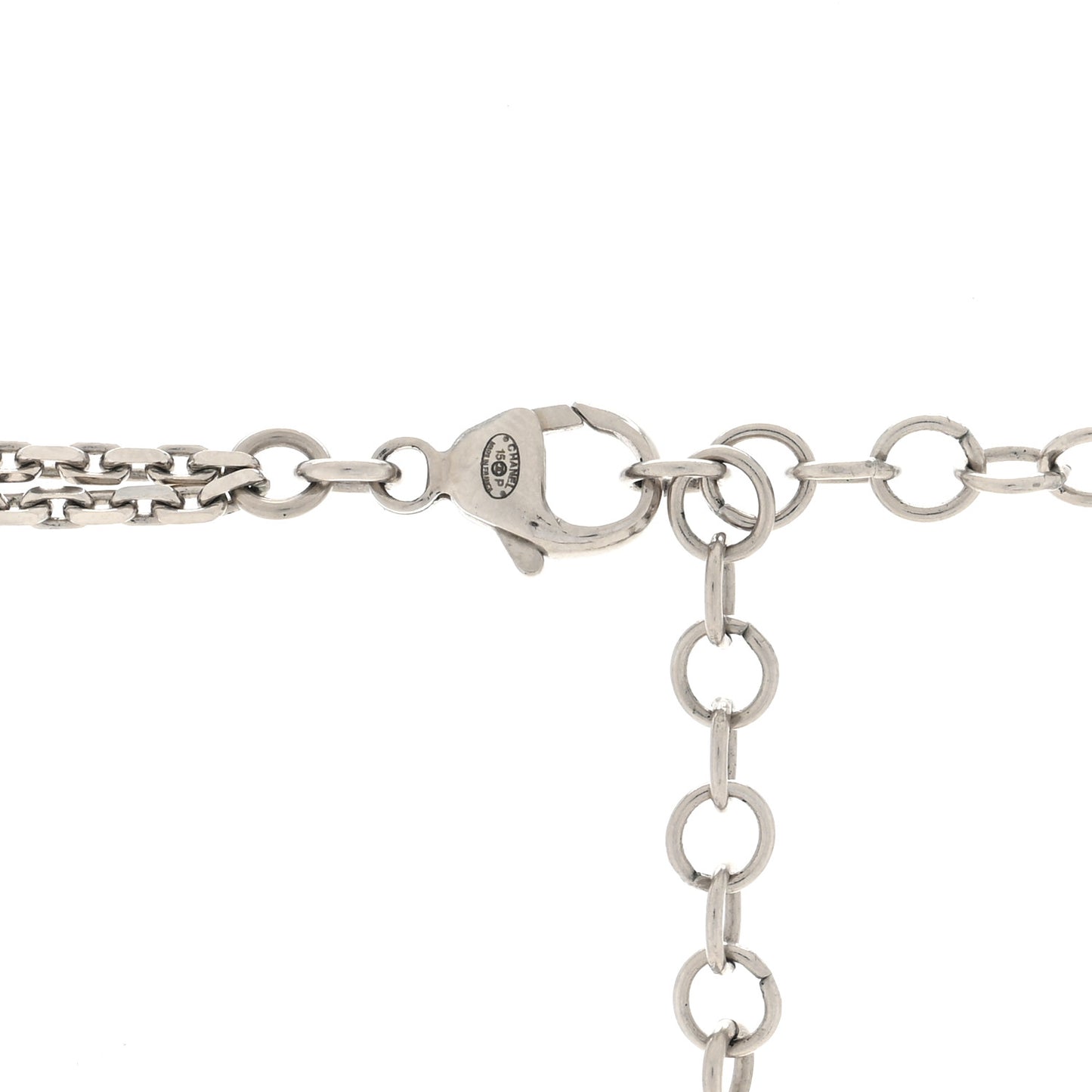 Graduated Pearl Crystal CC Long Necklace Silver