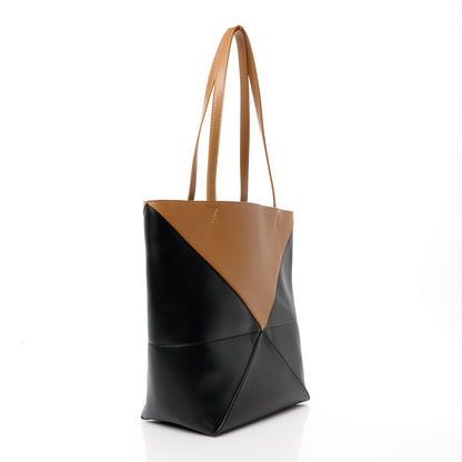 Loewe Shiny Calfskin Medium Puzzle Fold Tote Warm Desert Black 3 of 13