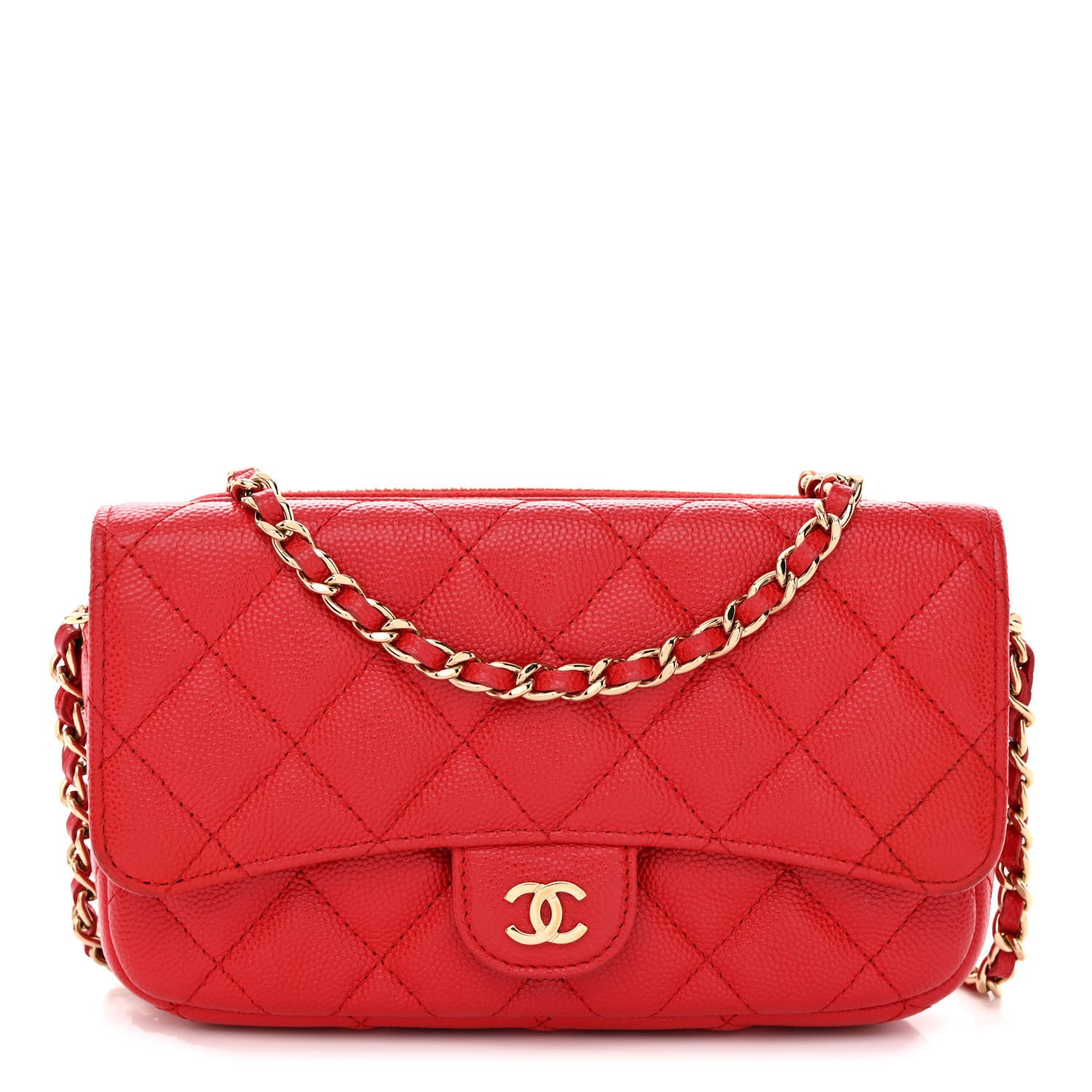 Chanel Caviar Quilted Flap Phone Holder With Chain Red 1 of 16